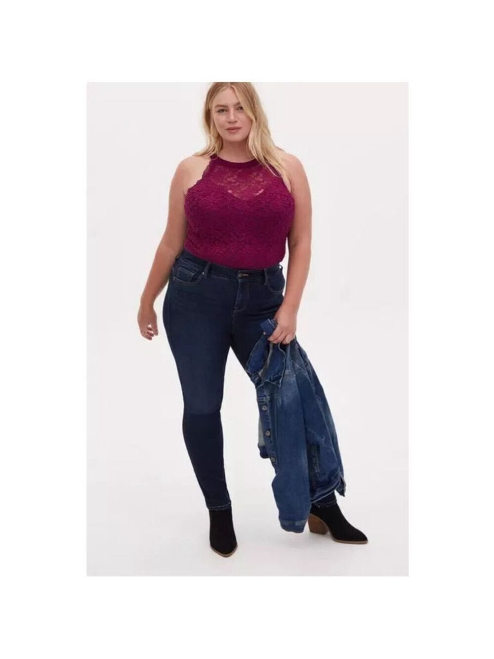 Torrid Lace High Neck Bodysuit Plus Size 1X Dark Purple